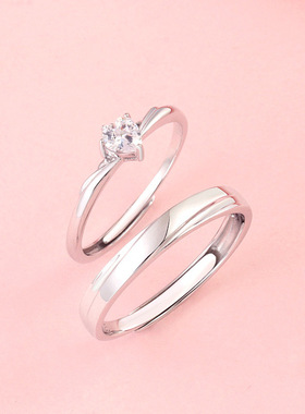 情定一生s925纯银情侣对戒一对开口表白高级感结婚戒指情人节礼物