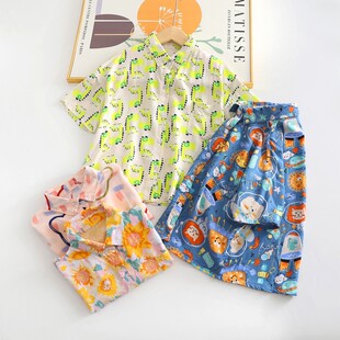 薄衬衣宝宝棉绸卡通上衣童装 男童衬衫 儿童人造棉短袖 2025新款 夏季