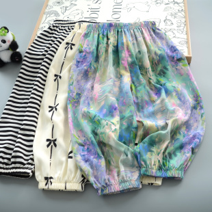 女童裤子夏季儿童棉绸灯笼裤宝宝人造棉防蚊裤女宝宝洋气夏装长裤