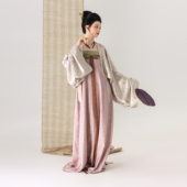 唐原创汉服女秋冬款 桃夭 粉色人丝棉里法门寺齐胸裙 上遥居