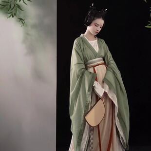 印花破裙 现货 襦一片式 南北朝原创汉服秋绿色大袖 上遥居 晴山