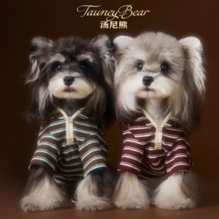 条纹刺绣宠物两脚衣公母小狗衣服比熊雪纳瑞可爱秋冬装狗狗背心