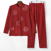 妈妈精梳全棉线衣线裤 女士秋冬纯棉系扣秋衣秋裤 套装 中老年人开衫