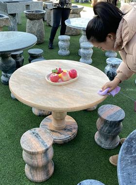 石桌石凳天然石材大理石户外石头桌子凳子别墅花园庭院公园石桌凳