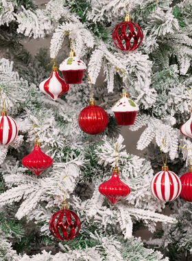 12个装龙虎银色礼盒圣诞球红色亮光球圣诞树装饰挂球橱窗装饰布置