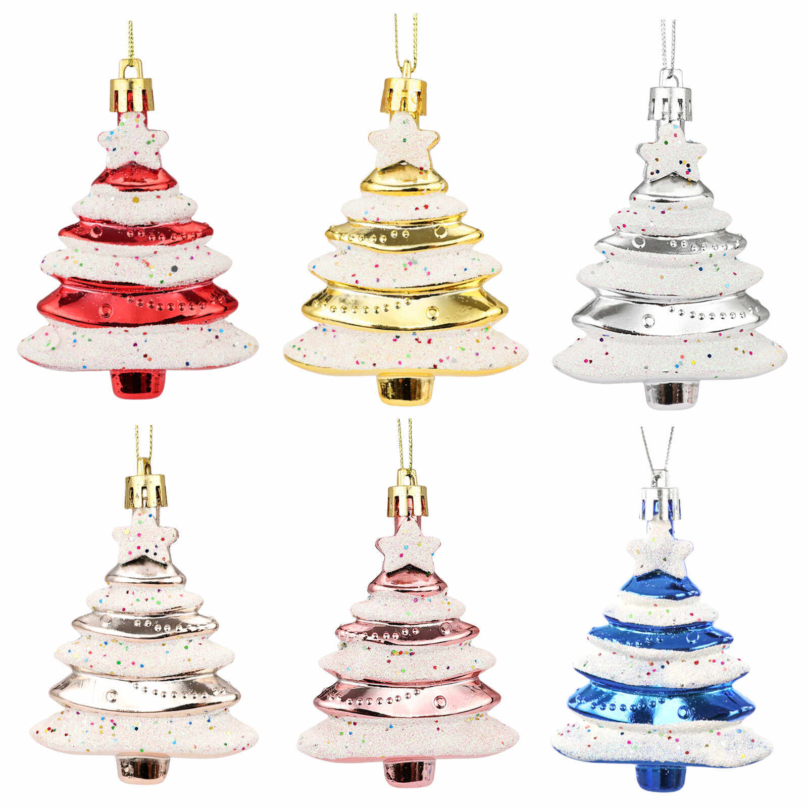 龙虎新品跨境圣诞挂件亮光塔树塑料彩绘圣诞树挂件道具圣诞节装饰