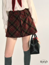 HOOLA原创设计苏格兰法式 女 复古红格秋冬毛呢格纹百搭半身裙裤