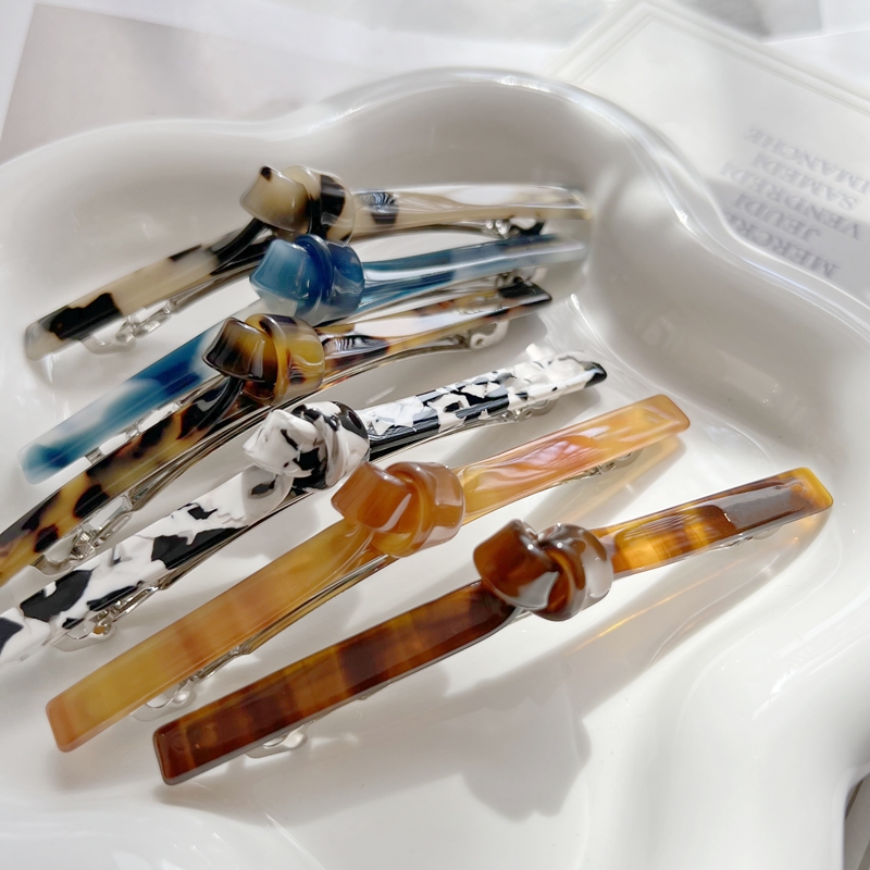 韩国新款个性醋酸打结一字夹弹簧发夹刘海夹质感亚克力发夹边夹