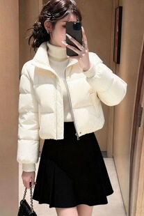 2025新款短款白色棉袄女立领拉链显瘦保暖外套小个子百搭羽绒棉服