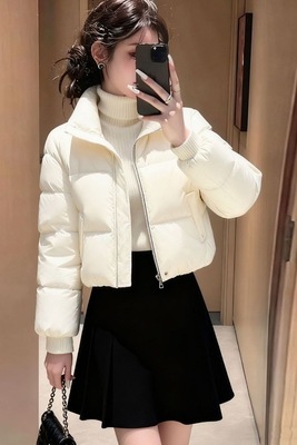 2025新款短款白色棉袄女立领拉链显瘦保暖外套小个子百搭羽绒棉服
