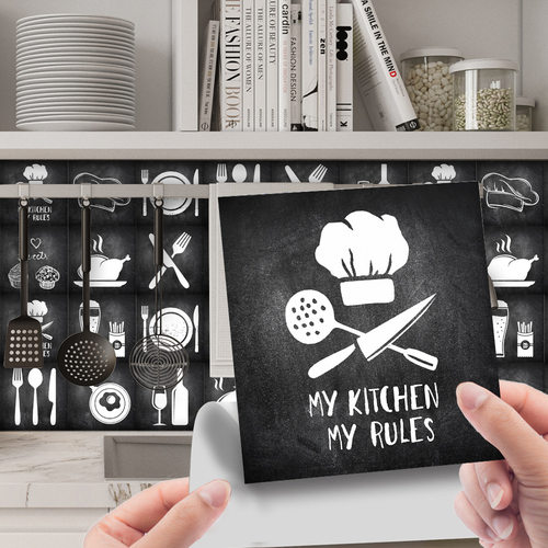 黑白酒杯刀叉水果瓷砖贴楼梯腰线客厅浴室墙面防水装饰自粘墙贴纸