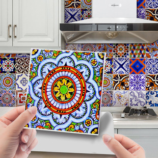 彩色曼陀罗花砖瓷砖贴楼梯踢脚线厨房花拼家居翻新装饰自粘墙贴纸