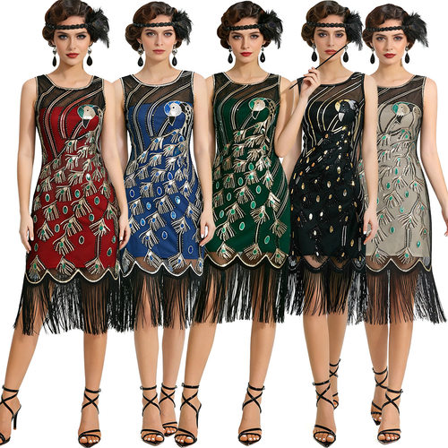 亚马逊1920s Gatsby Vintage Prom Party Dress 流苏亮片大码礼服