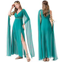 Halloween adult statue cosplay costume, Christmas Carnival green chiffon party Greek long dress thumbnail 2