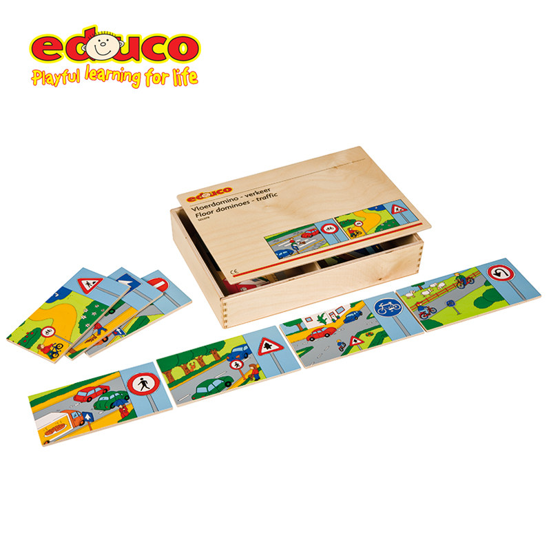 荷兰EDUCO多米诺游戏-交通标识幼儿园生活知识认知卡片逻辑游戏木