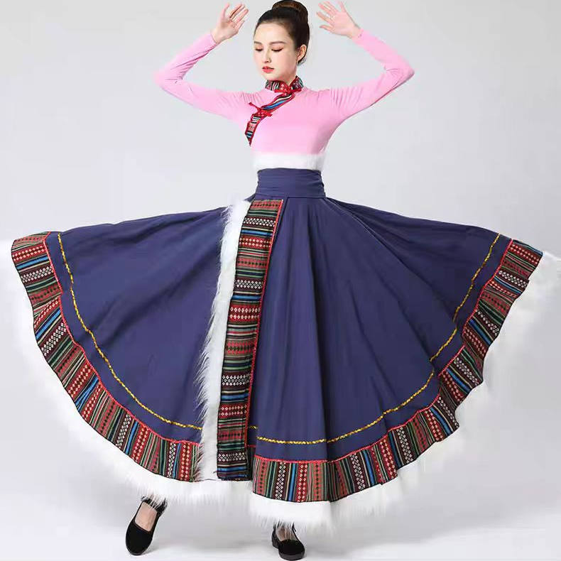 藏族风民族舞蹈大摆裙女演出服装半身长款舞台艺考练习裙