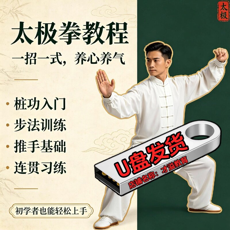 太极拳教程传统健身训练八段锦五禽戏U盘带练教学视频课程优盘