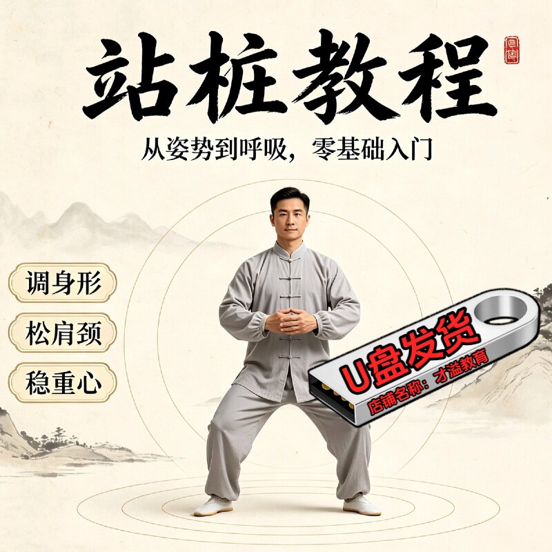 太极站桩视频课程U盘传统养生操健身训练带练八段锦五禽戏优盘