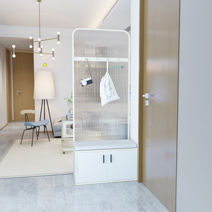 轻奢长虹玻璃隔断玄关入户门客厅屏风网红一体换鞋柜凳铁艺衣帽架