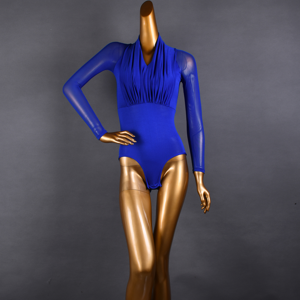 2021v领上衣长袖服装成人女式拉丁舞练功形体服白色缩褶舞蹈连体