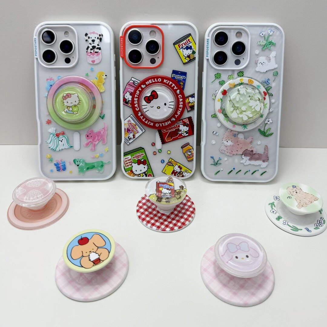 【泡泡骚超高版强磁吸手机壳】蓝粉绿kitty解压支架底盘适配po
