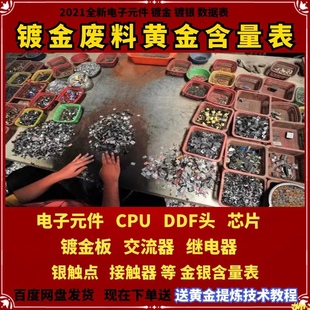 镀金废料含量数据表cpu镀金电路板电子元件手机ddf头提炼黄金数据