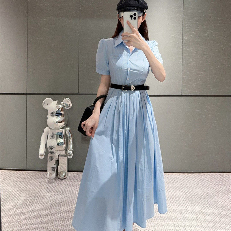2025早春新款女装蓝色短袖连连衣裙