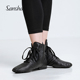 法国三沙爵士舞鞋 高帮舞蹈鞋 练功鞋 Sansha 软底全黑皮面现代舞鞋
