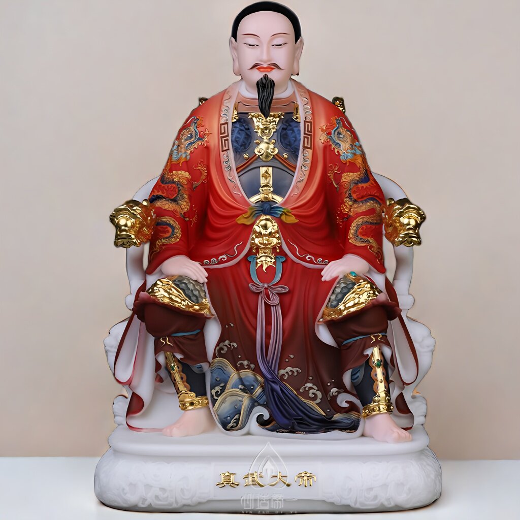 汉白玉彩绘真武大帝神像玄天上帝玄武祖师爷北帝家用佛堂客厅摆件