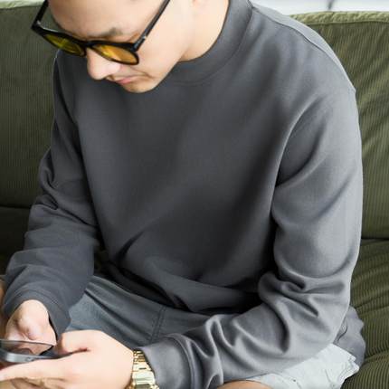 秋冬280g发热保暖索罗娜炽芯双面磨毛纯棉圆领长袖基础打底男t恤