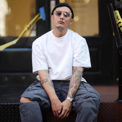 原创265g全棉夏季加厚落肩宽松三本针圆领短袖极简纯色T恤男女款