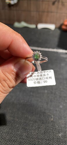 捡漏价缅甸天然A货翡翠冰种老蓝水蛋面戒指流行手饰银拖s925活口
