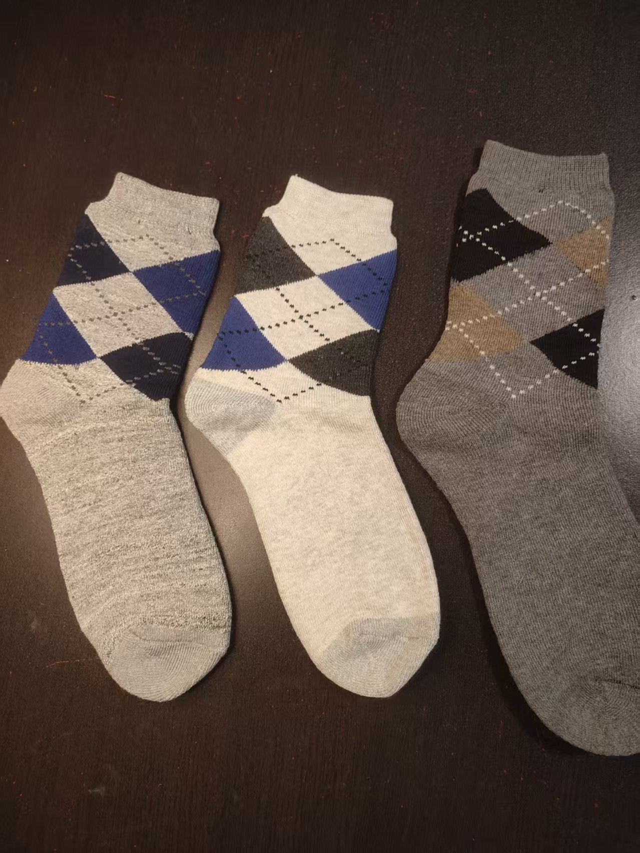 男士中筒袜子菱形格绅士皮鞋袜羊毛全毛圈保暖袜子冬大码47-50码