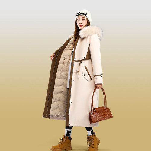 派克服女2025冬季可拆卸90鹅绒内胆狐狸毛领羽绒服皮草外套女长款
