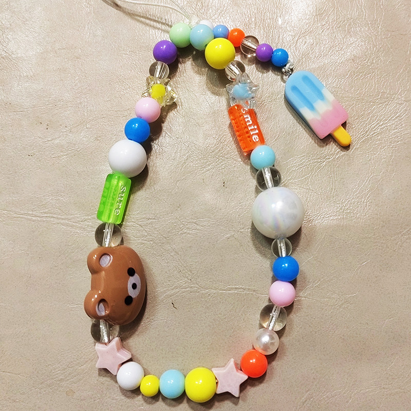 手机壳挂绳链条轻松熊雪糕ins风配件串珠可爱创意手工自制挂坠款