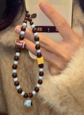 小狗橄榄球原创ins风美拉德系手机链挂绳ccd相机包包挂饰串珠挂链