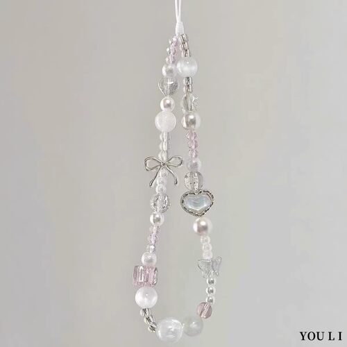 透白爱心蝴蝶手机链珠串链条手腕挂绳创意挂件高级感挂链相机挂饰