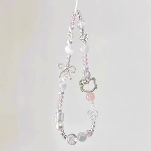 银色kitty猫手机链手工珠串链条相机挂饰手腕挂绳高级感挂件挂链