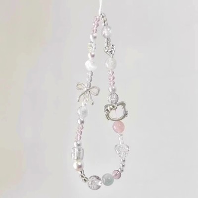 银色kitty猫手机链手工珠串链条相机挂饰手腕挂绳高级感挂件挂链