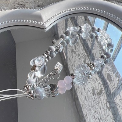 原创金属银白色手机链手腕ccd相机链白色ccd挂绳百搭相机挂饰14cm