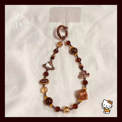 公主请发财手机链短款KT猫车钥匙扣水晶串珠秋冬女包挂件合金甜酷