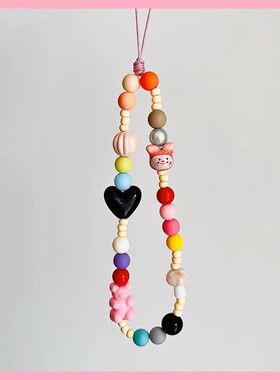 可爱手机链彩虹ins花朵手机挂绳链条挂件ccd相机串珠手腕撞色少女