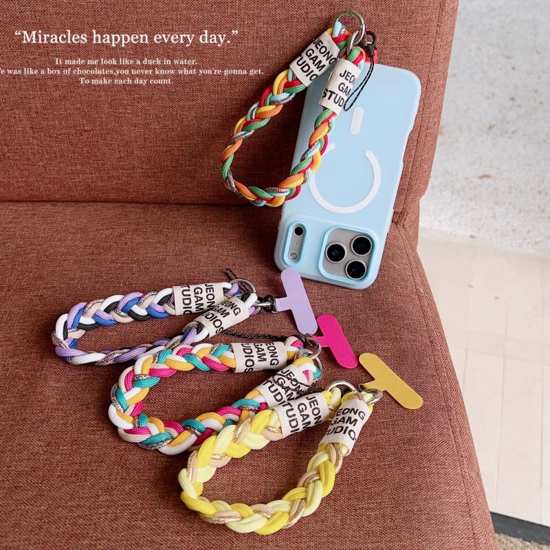 彩色麻花编织手机挂绳手腕棉绳户外便携腕带手提加粗结实耐用便携