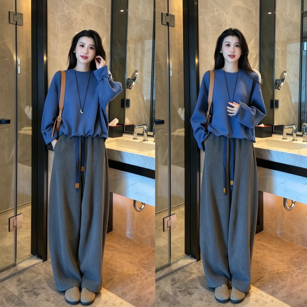 休闲运动套装女2026秋季新款宽松卫衣阔腿裤时尚两件套显瘦百搭