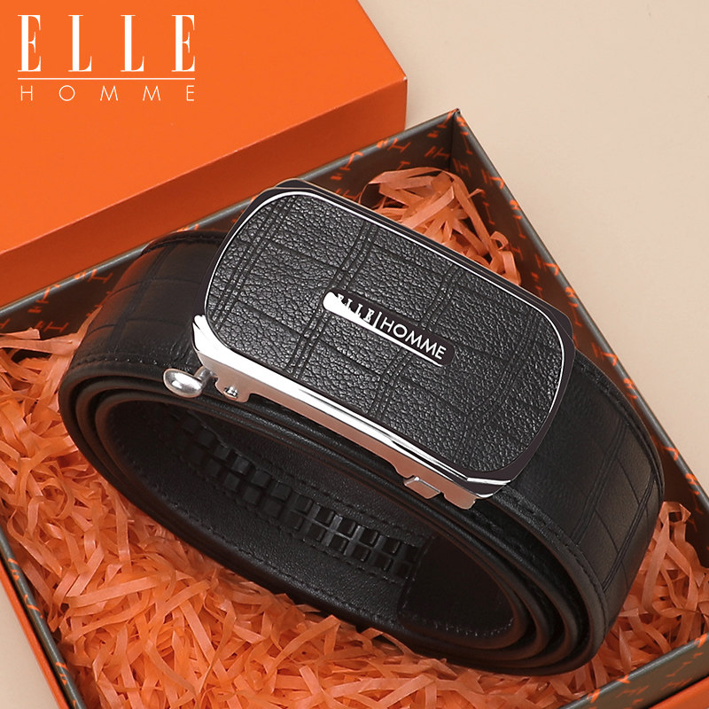 ELLE HOMME皮带男真皮稀有鹿皮自动扣腰带年轻人轻奢品牌正装裤带
