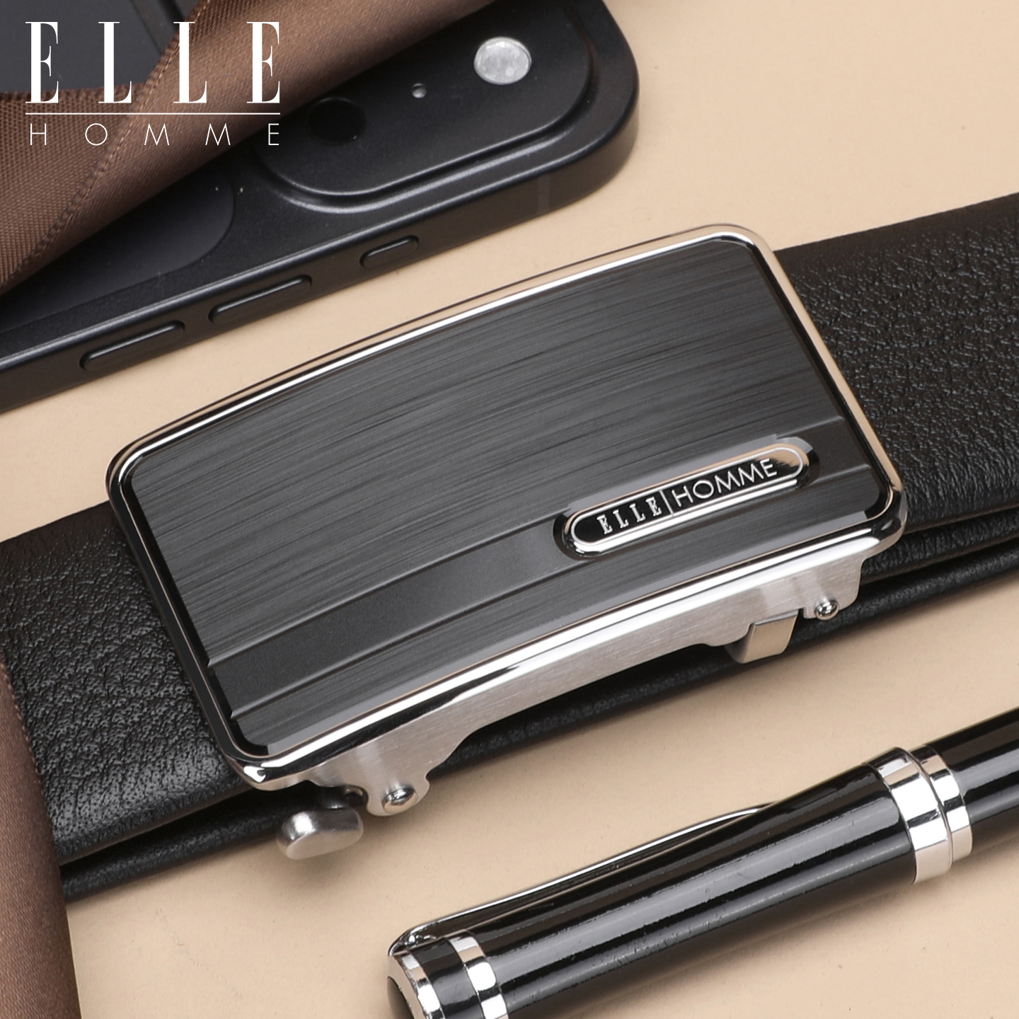 ELLEHOMME男款真皮腰带