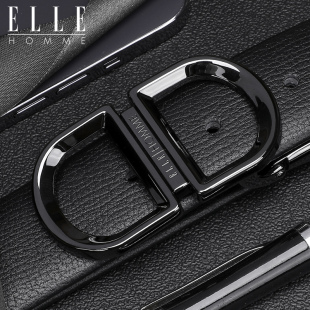 ELLE 带 HOMME真皮板扣腰带男头层牛皮平滑扣皮带年轻人轻奢品牌裤
