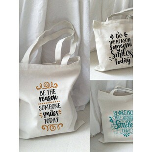 Letter Canvas Tote Bag帆布包日系简约字母大容量百搭手提单肩包