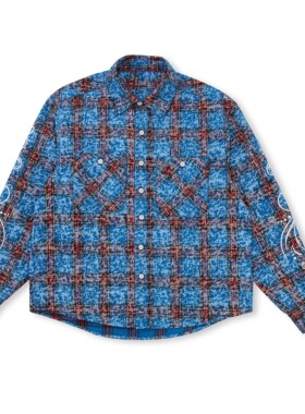 EK/EVILKNIGHT BBG刺绣花纹2025新款潮牌美式复古男款格子衬衫