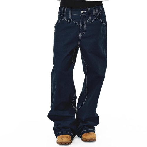 EK宽松直筒休闲珠帆布长裤